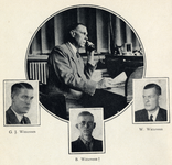 816923 Collage van portretten van de directeur en bedrijfsleiders van de Sigarenfabriek Denova (Kanaalweg 95) te ...